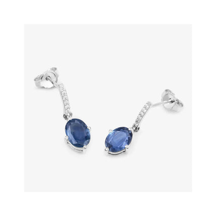 1.90 Ct Oval Blue Sapphire & Diamond Prong 10K Gold Dangle Earrings