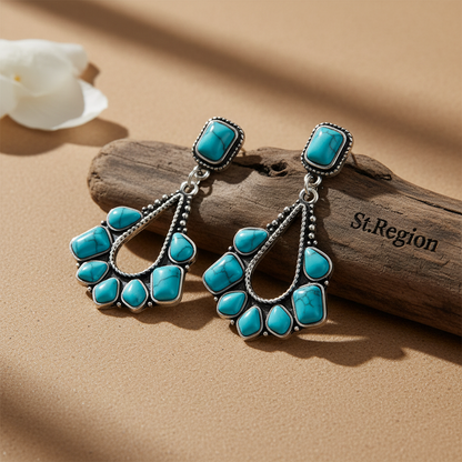 Marbled Turquoise & Silvertone Chandelier Drop Earrings