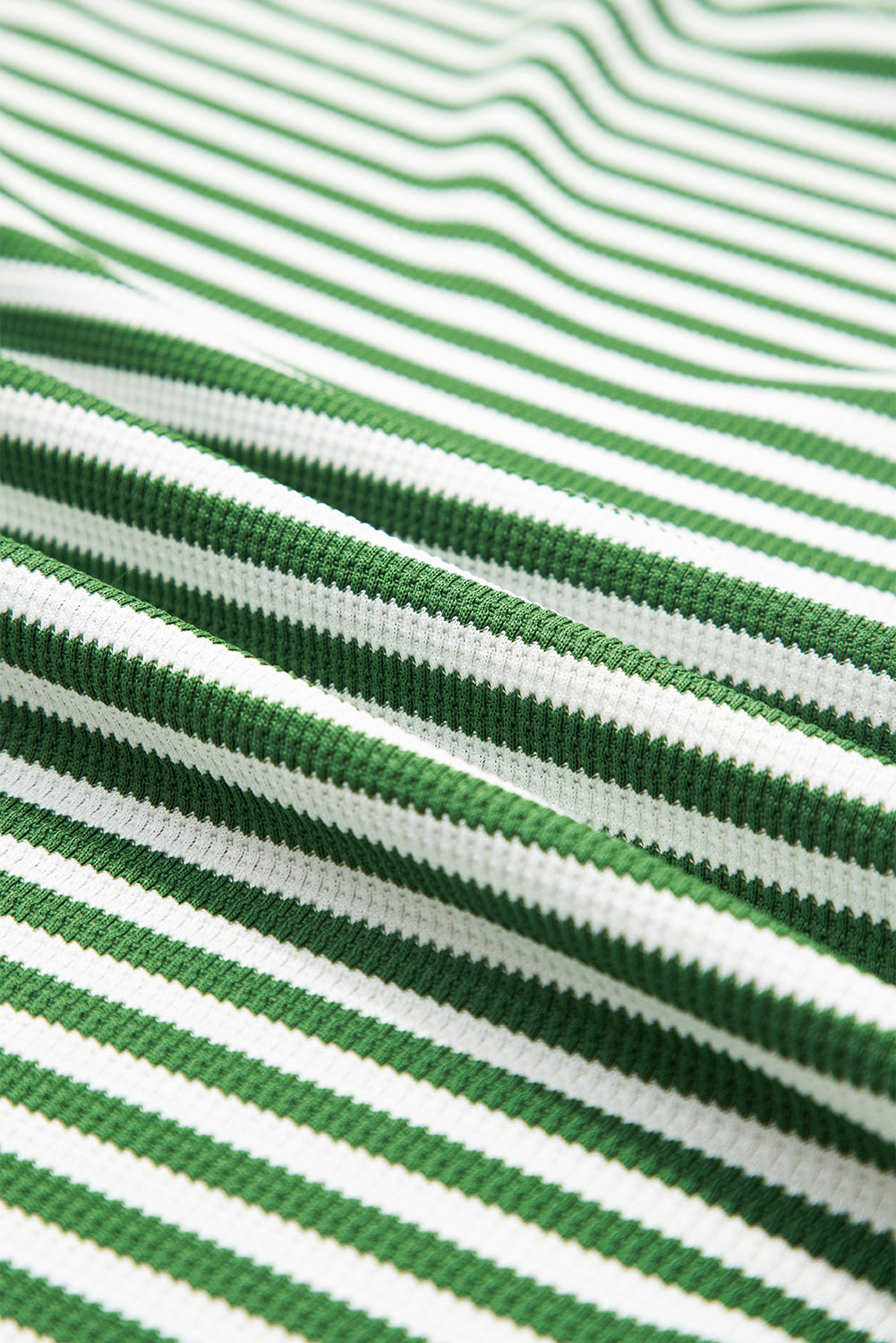 Threaded Pear Green Stripe Exposed Seam Patchwork Plus Size Thermal Top