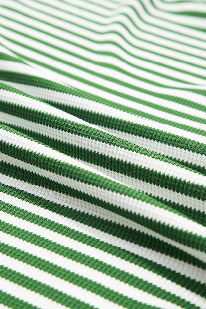 Threaded Pear Green Stripe Exposed Seam Patchwork Plus Size Thermal Top