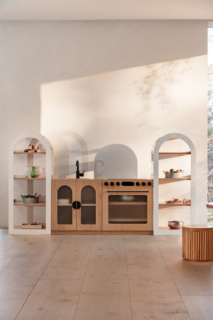 Arched Shelf (White + Natural) – 4-Tier Open Storage