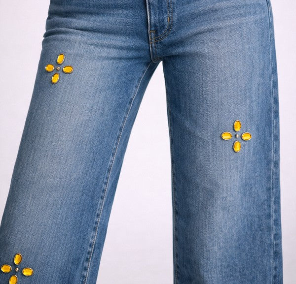 GJG Denim |Low Rise Gem Studded Jean - Inseam 30