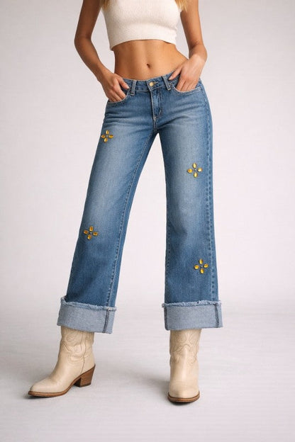 GJG Denim |Low Rise Gem Studded Jean - Inseam 30