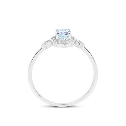 Blue oval Aquamarine Diamond Halo Ring