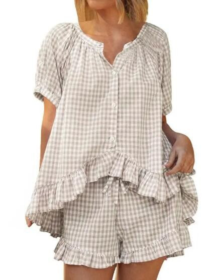 Miss Sparkling |Gingham Ruffle Pajama Set
