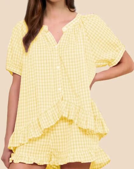 Miss Sparkling |Gingham Ruffle Pajama Set