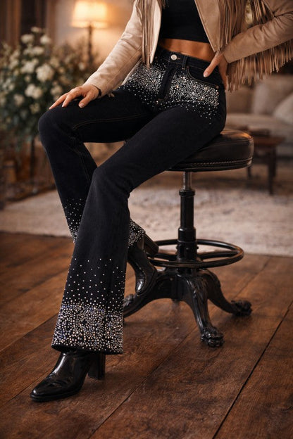 GJG Denim |Rhinestone Boot Cut Jean in Black Denim