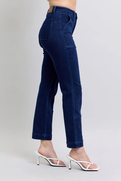 Judy Blue Full Size Hw Work Wear Knee Patch Straight Jeans Plus Size