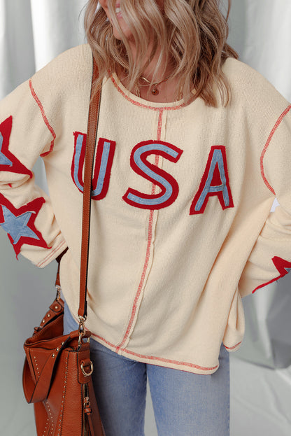 Threaded Pear USA Patchwork Exposed Seam Long Sleeve Top