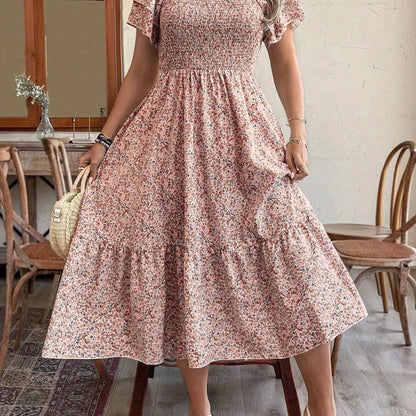 Plus Size Backless Midi Dress – Elegant Pleated Summer Party Dress