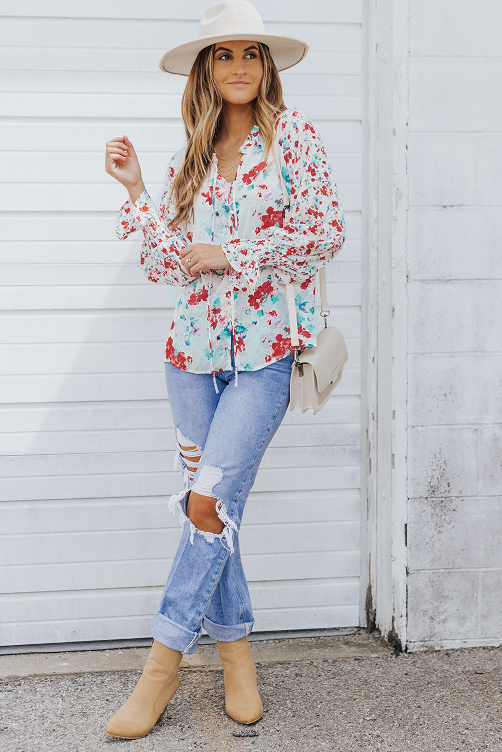 Threaded Pear Mckenna Cakewalk Floral Smocked Blouse