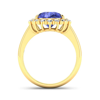 3.45 Ct Pear Violet Tanzanite and White Diamond Prong 14k Gold Halo Bridge Ring