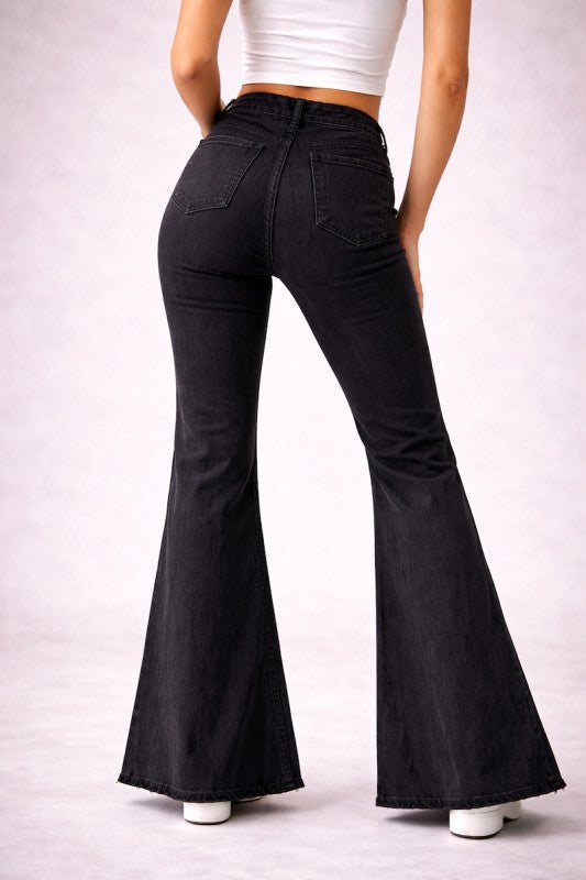GJG Denim |Wild West Crocodile Studded Bell Bottom Jean White