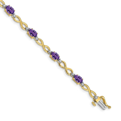 Genuine Amethyst and Diamond 14K Gold Infinity Bracelet