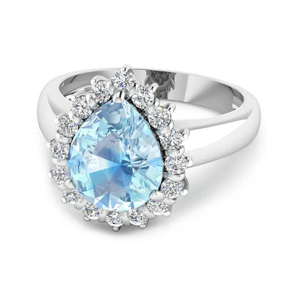 Genuine Diamond Aquamarine Teardrop Engagement Ring