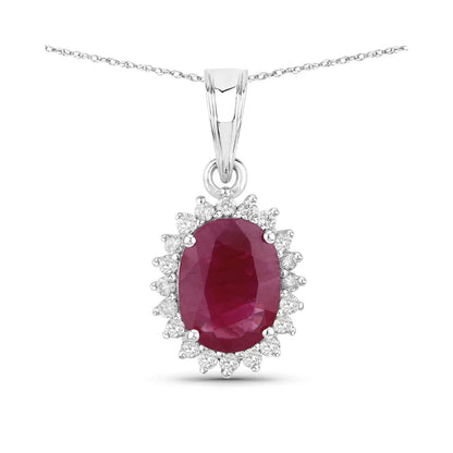 Genuine 10K Ruby and White Diamond Halo Pendant