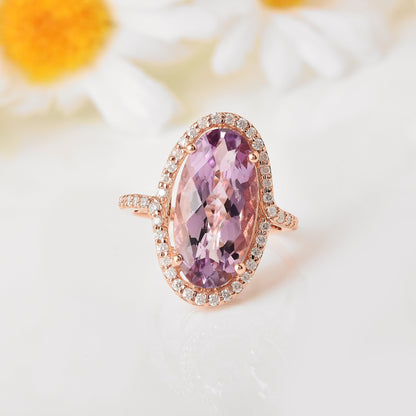 5.92 Ct Oval Pink Amethyst Prong Silver Halo Bold Ring