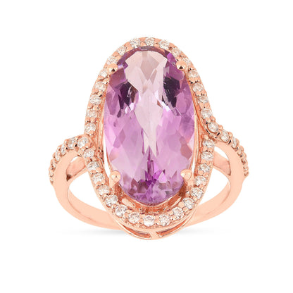 5.92 Ct Oval Pink Amethyst Prong Silver Halo Bold Ring