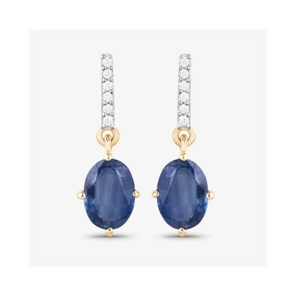 1.90 Ct Oval Blue Sapphire & Diamond Prong 10K Gold Dangle Earrings