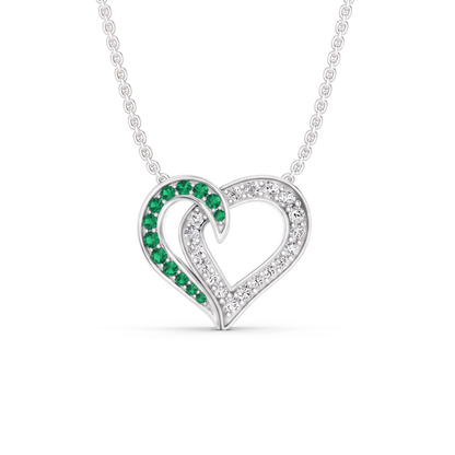 0.64 Cttw Round Green Emerald and Lab Grown Diamond 14K Gold Pave Open Heart Pendant Necklace