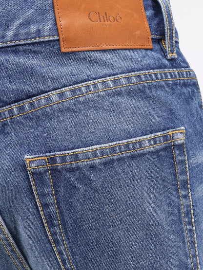 Jeans With Leather Logo Tag