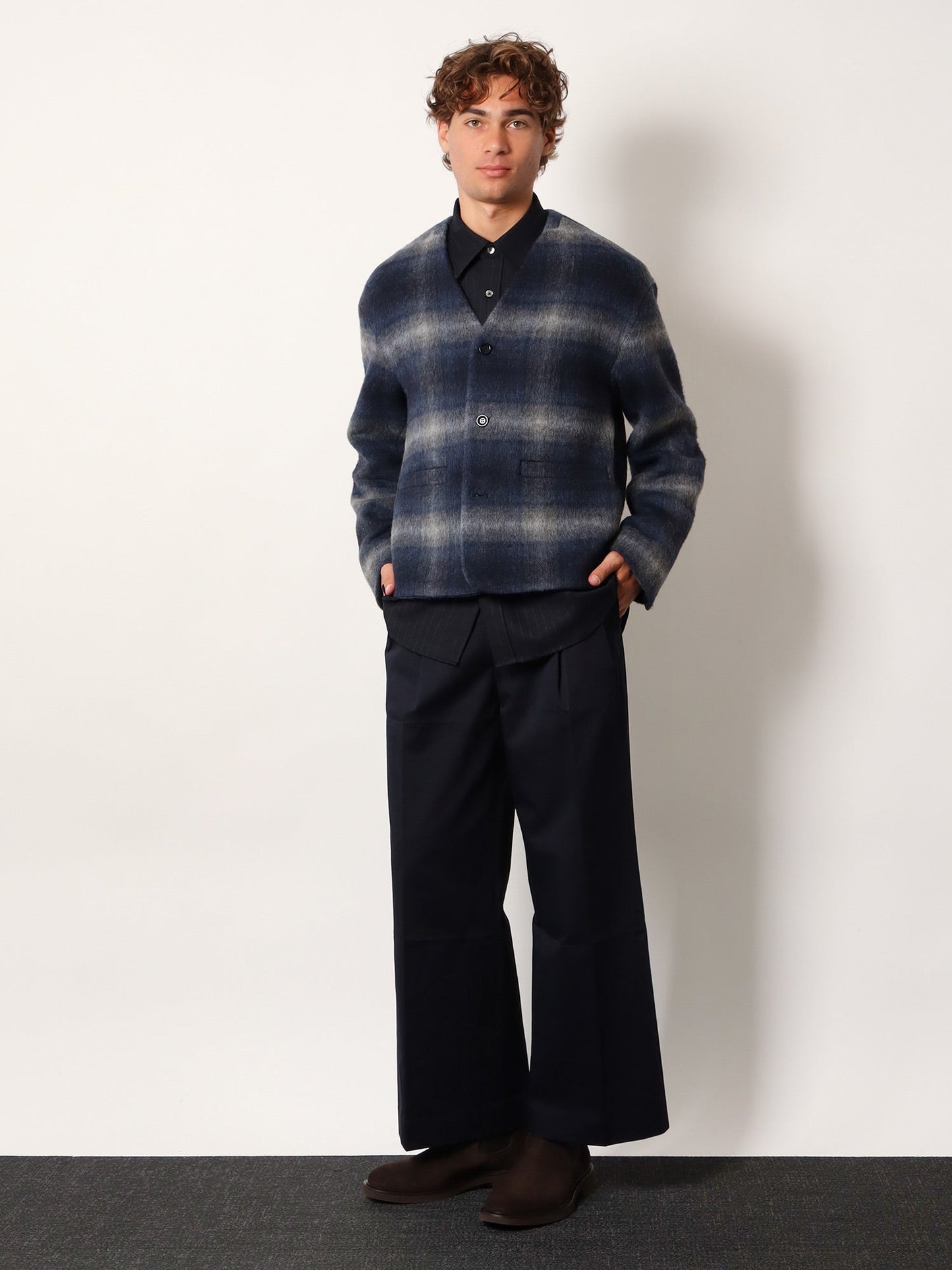 Checked V-Neck Blazer