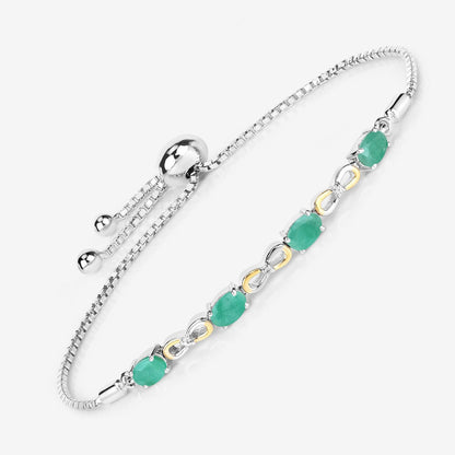 Oval Green Emerald Prong Silver Infinity Bolo Adjustable Bracelet