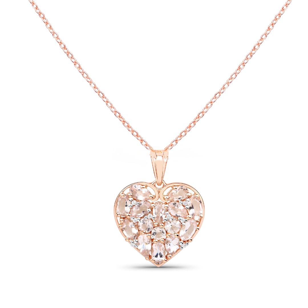 Pink Morganite Prong 18K Rose Gold Over Silver Heart Cluster Pendant Necklace