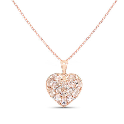 Pink Morganite Prong 18K Rose Gold Over Silver Heart Cluster Pendant Necklace