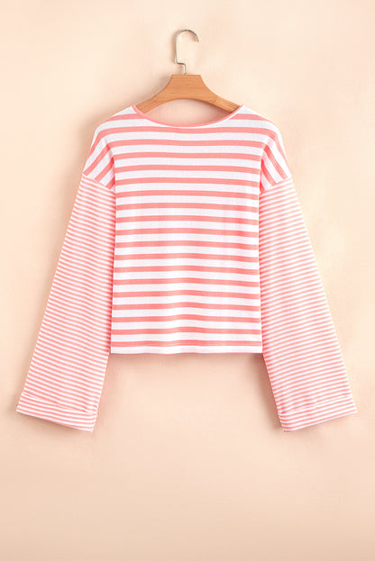 Threaded Pear Lilly Textured Contrast Dropped Long Sleeve Top