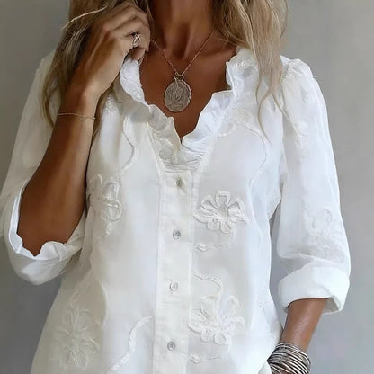 Women’s Lace Embroidered Cotton Linen Blouse