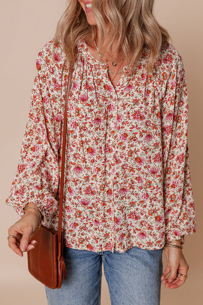 Threaded Pear Carter Notched Puff Sleeve Blouse