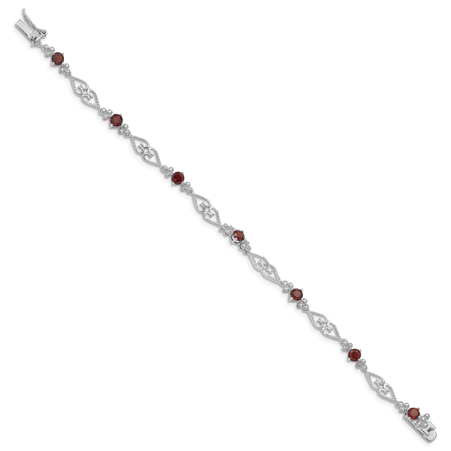 Genuine Red Garnet Diamond Sterling Silver Bracelet