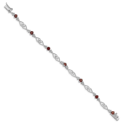 Genuine Red Garnet Diamond Sterling Silver Bracelet