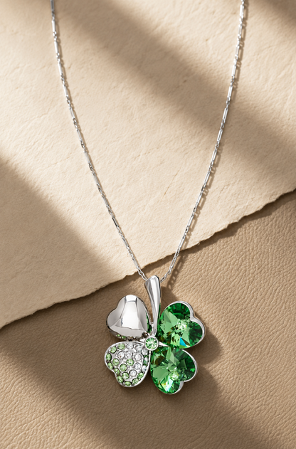 Peridot Swarovski Crystal Necklace – Crystal Pave Four Leaf Clover Pendant Necklace