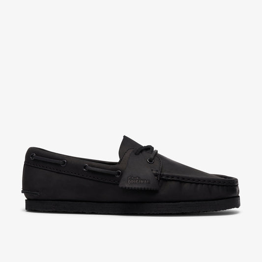 Clarks Mens Godney Boat - Black Leather