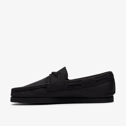 Clarks Mens Godney Boat - Black Leather