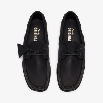 Clarks Mens Godney Boat - Black Leather