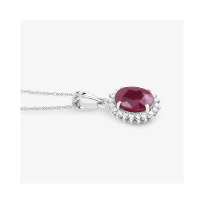Genuine 10K Ruby and White Diamond Halo Pendant