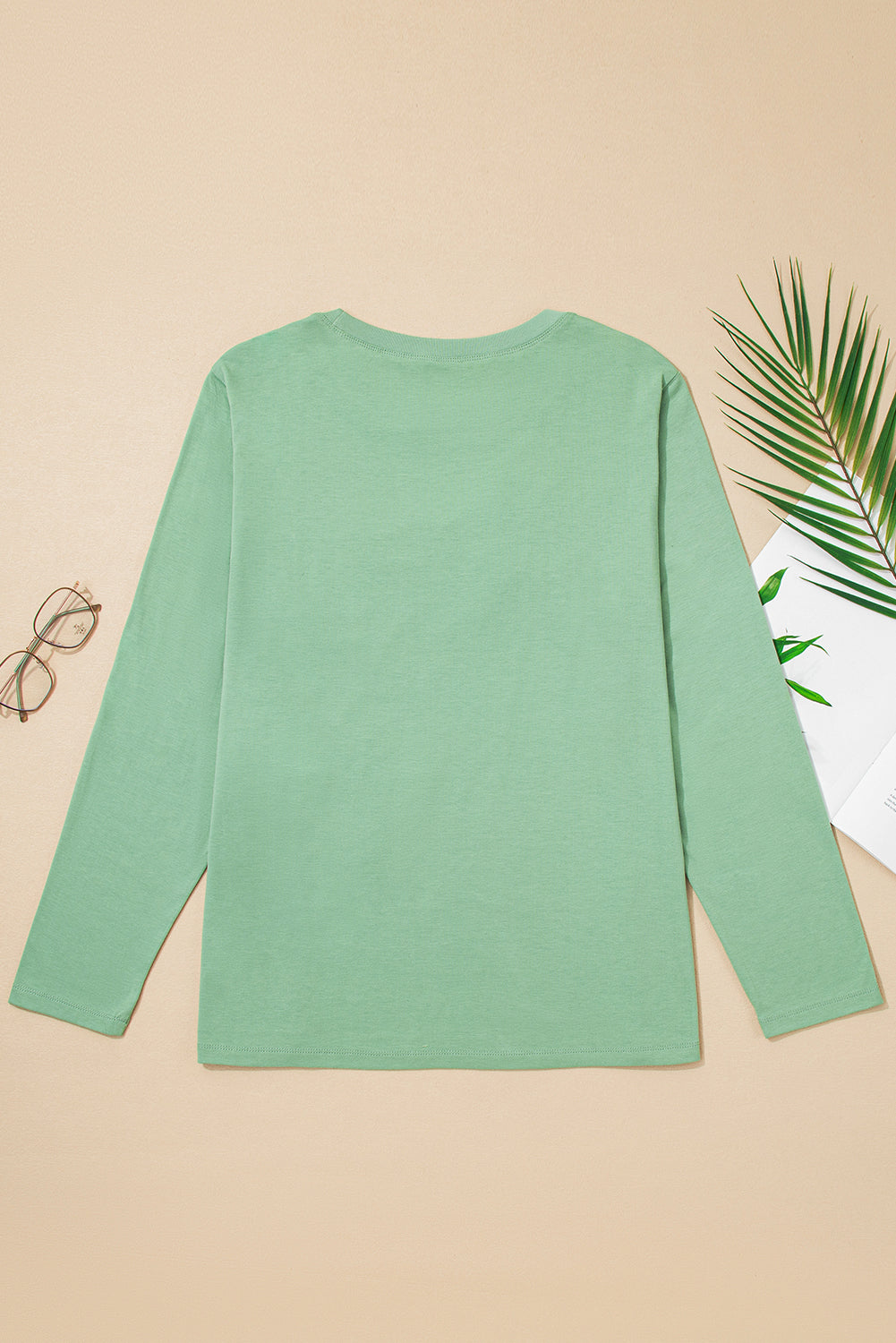 Threaded Pear Grass Green Flower Applique Mineral Wash Plus Size Top