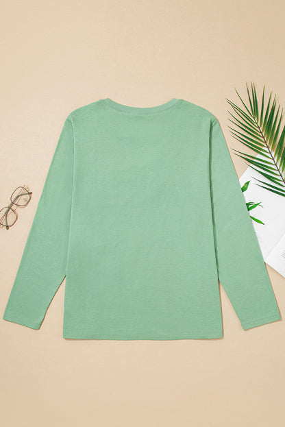 Threaded Pear Grass Green Flower Applique Mineral Wash Plus Size Top