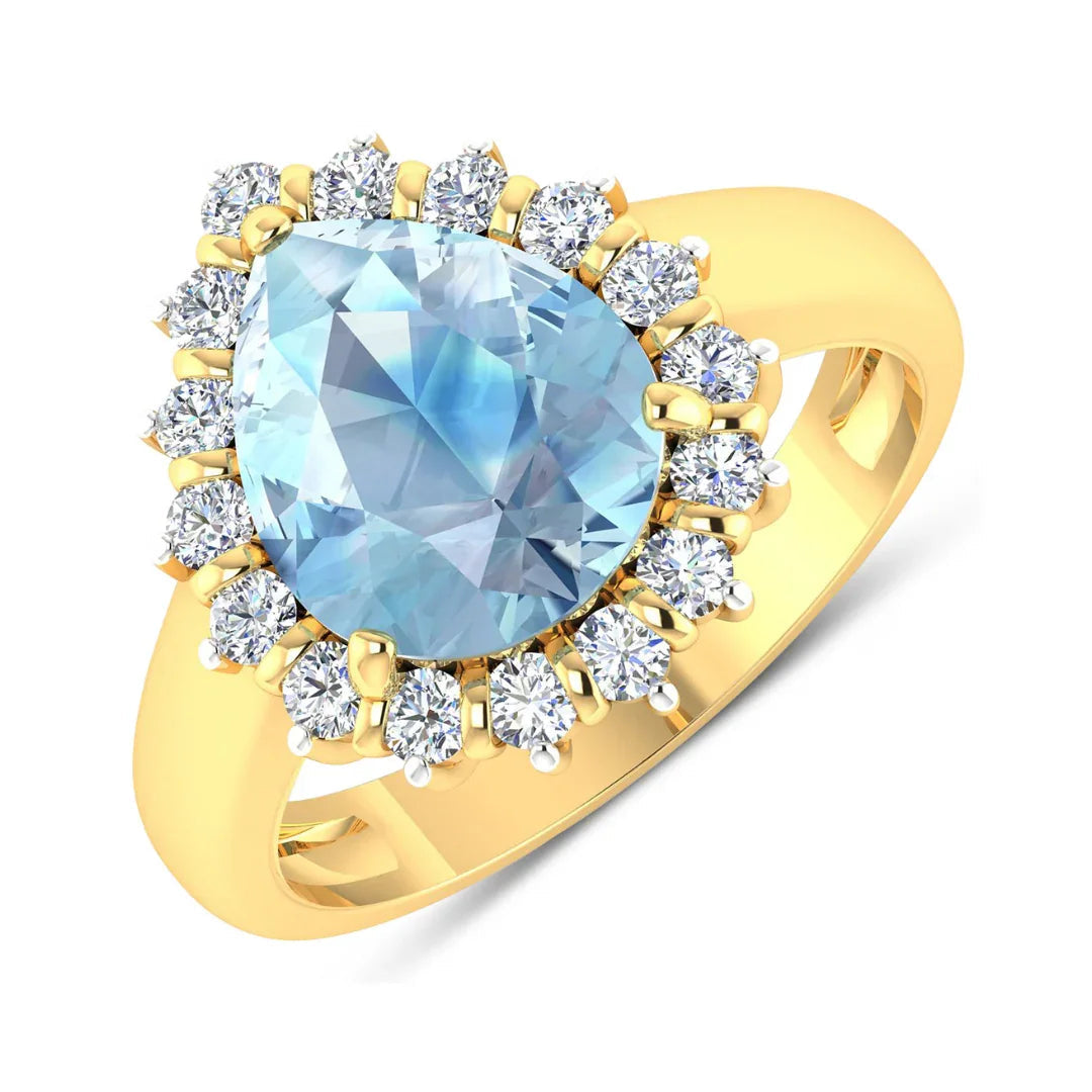 Genuine Diamond Aquamarine Teardrop Engagement Ring