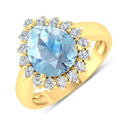 Genuine Diamond Aquamarine Teardrop Engagement Ring