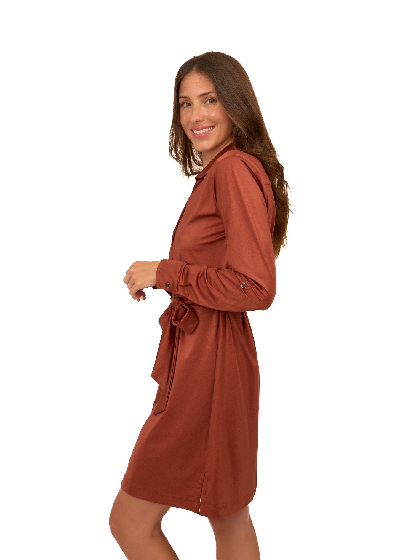 Copper Button Down Shirt Dress