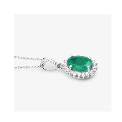 Genuine 10K Zambian Emerald and Diamond Pendant Halo