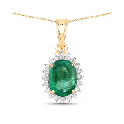 Genuine 10K Zambian Emerald and Diamond Pendant Halo