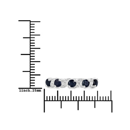 0.64 Ct Round Blue Sapphire and White Topaz Prong Silver Five Stone Ring