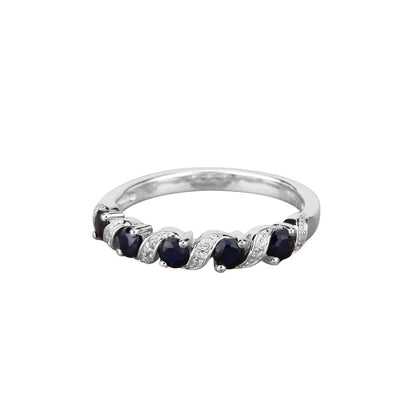 0.64 Ct Round Blue Sapphire and White Topaz Prong Silver Five Stone Ring