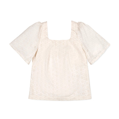 Organic Flounce Sleeve Eyelet Top