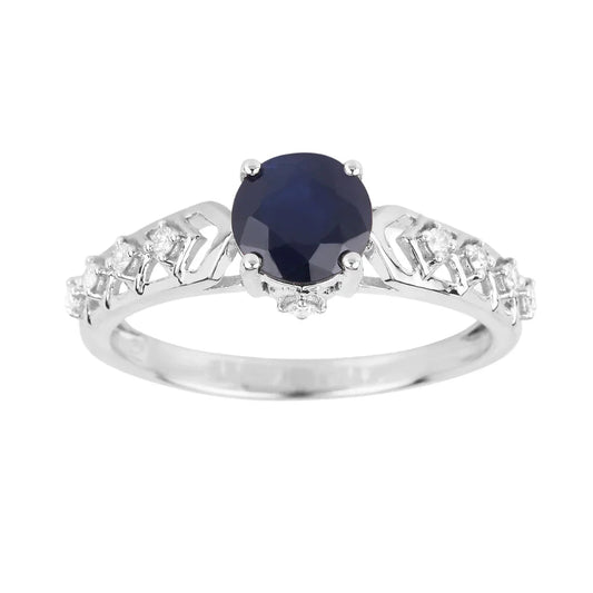 1.03 Ct Round Blue Sapphire & Diamond Prong 10k Gold Bridge Engagement Ring